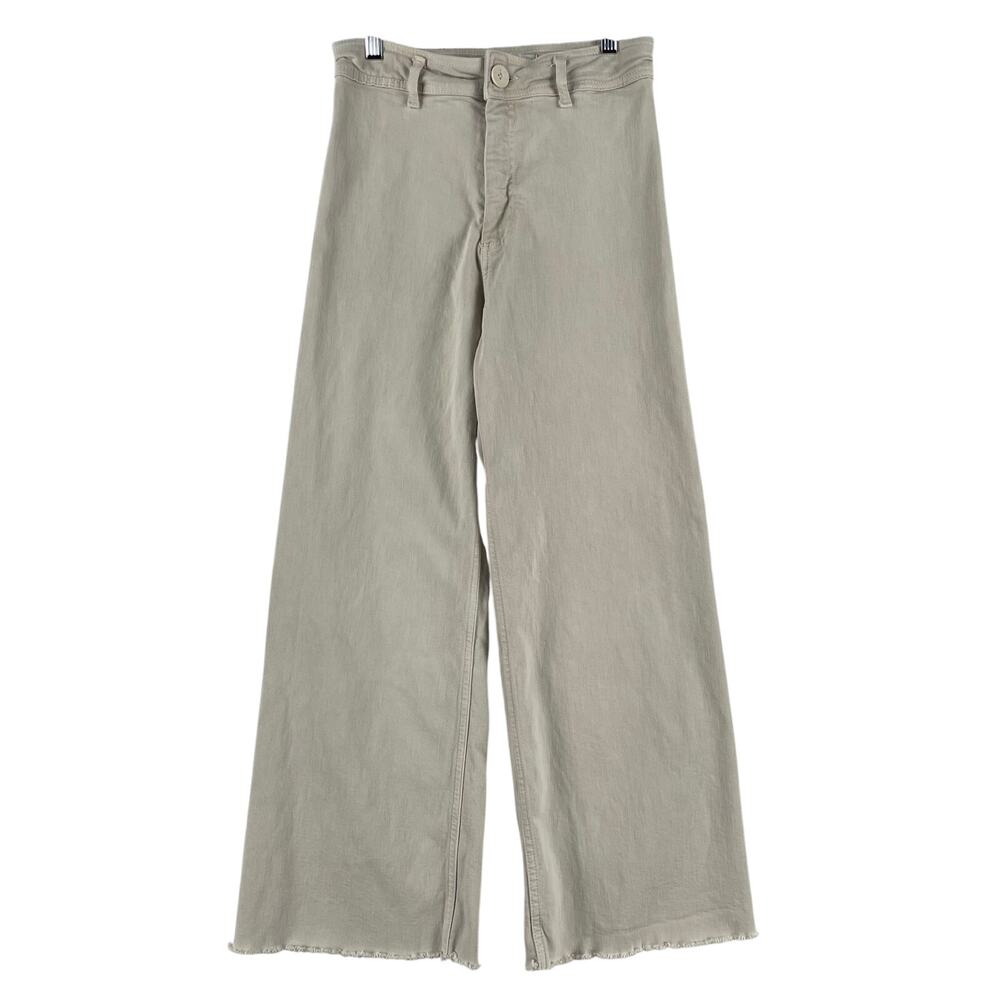 Zara Womens Patch Pocket Wide Leg Jeans Size 4 Cream High Rise Raw Hem